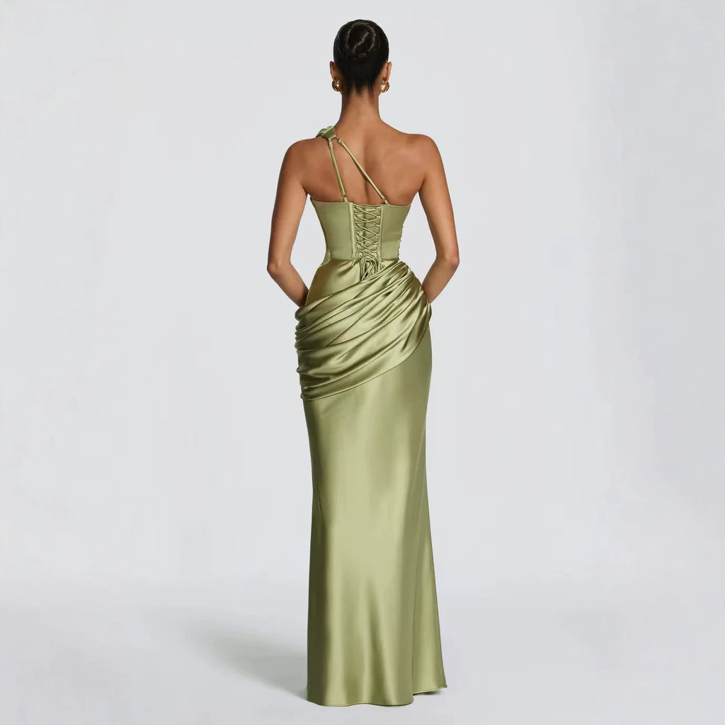 Satin Asymmetric Evening Gown